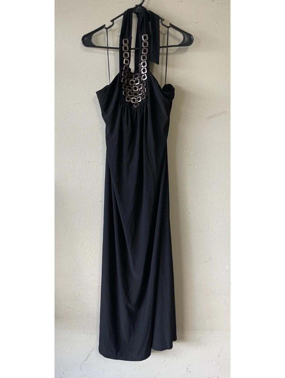 Forever Woman Dress M Black Sleeveless Halter Maxi Long Beaded See measurements